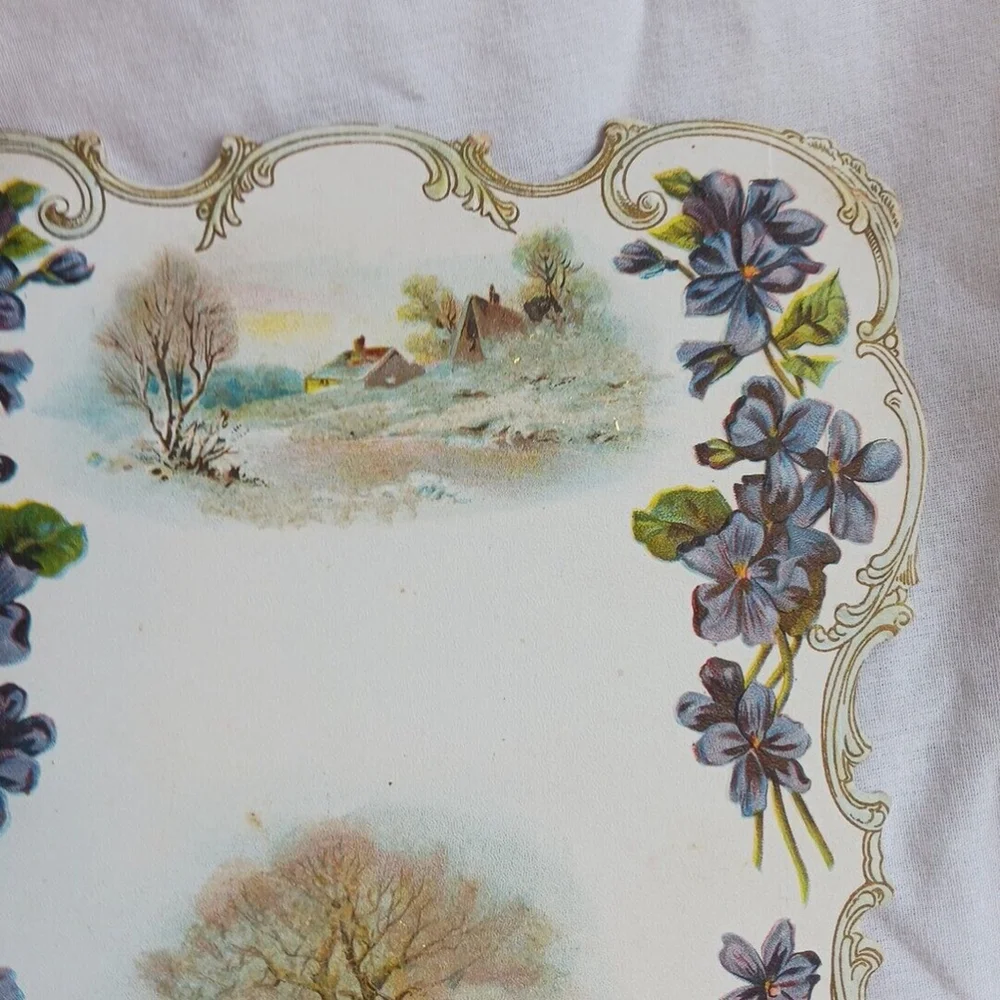 Antique Victorian Winter Farm Die Cut Embossed Card